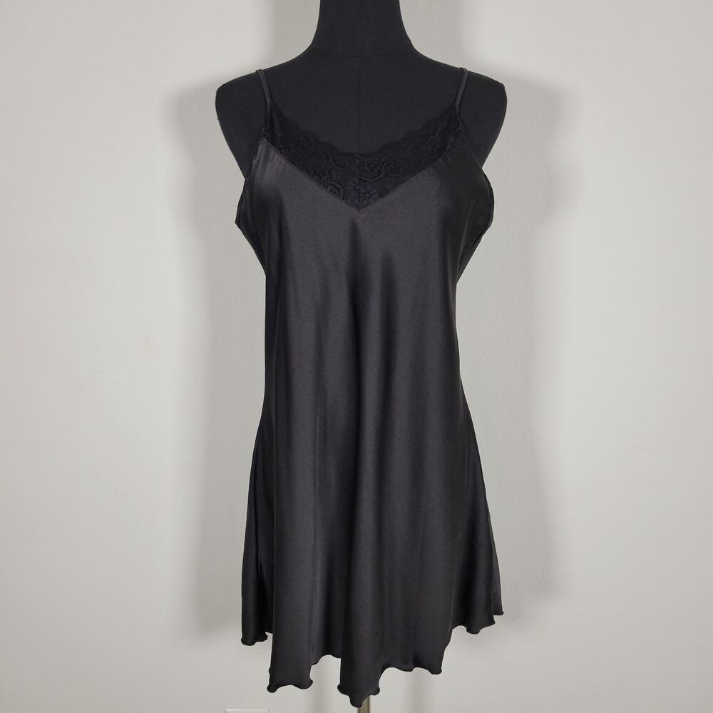 Ekouaer Satin Slip Dress Lace Nightgown Lingerie Whimsigoth Witchy Black Y2K